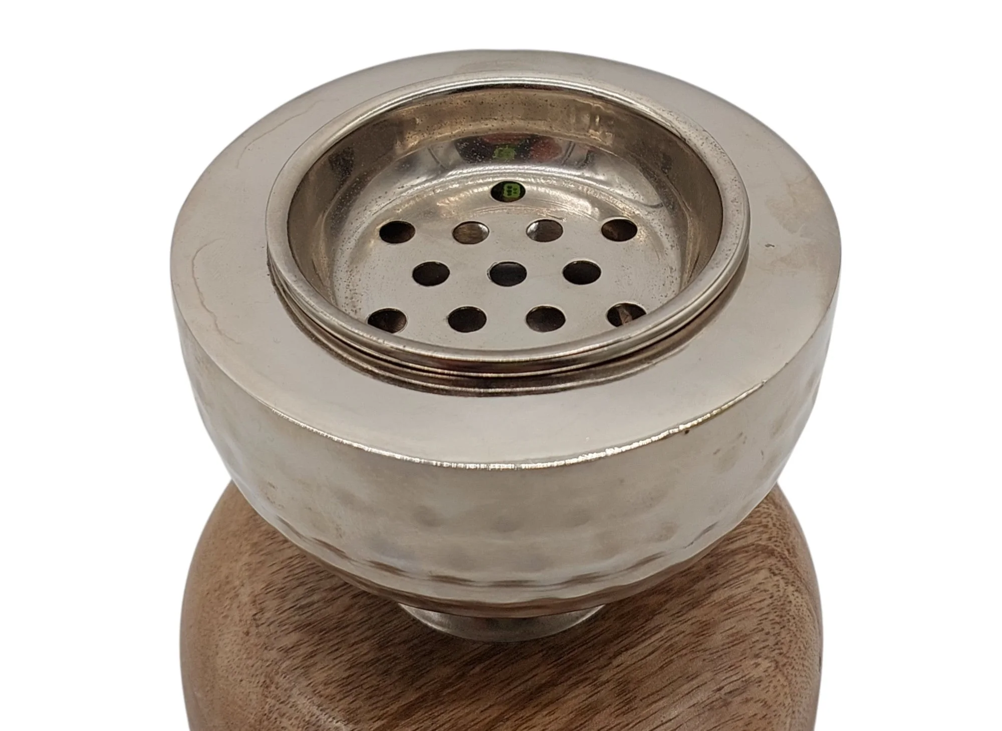 AKDC Wooden and Metal Incense Burner 12cm*13cm, Silver/Wood, BD32100S - Image 2