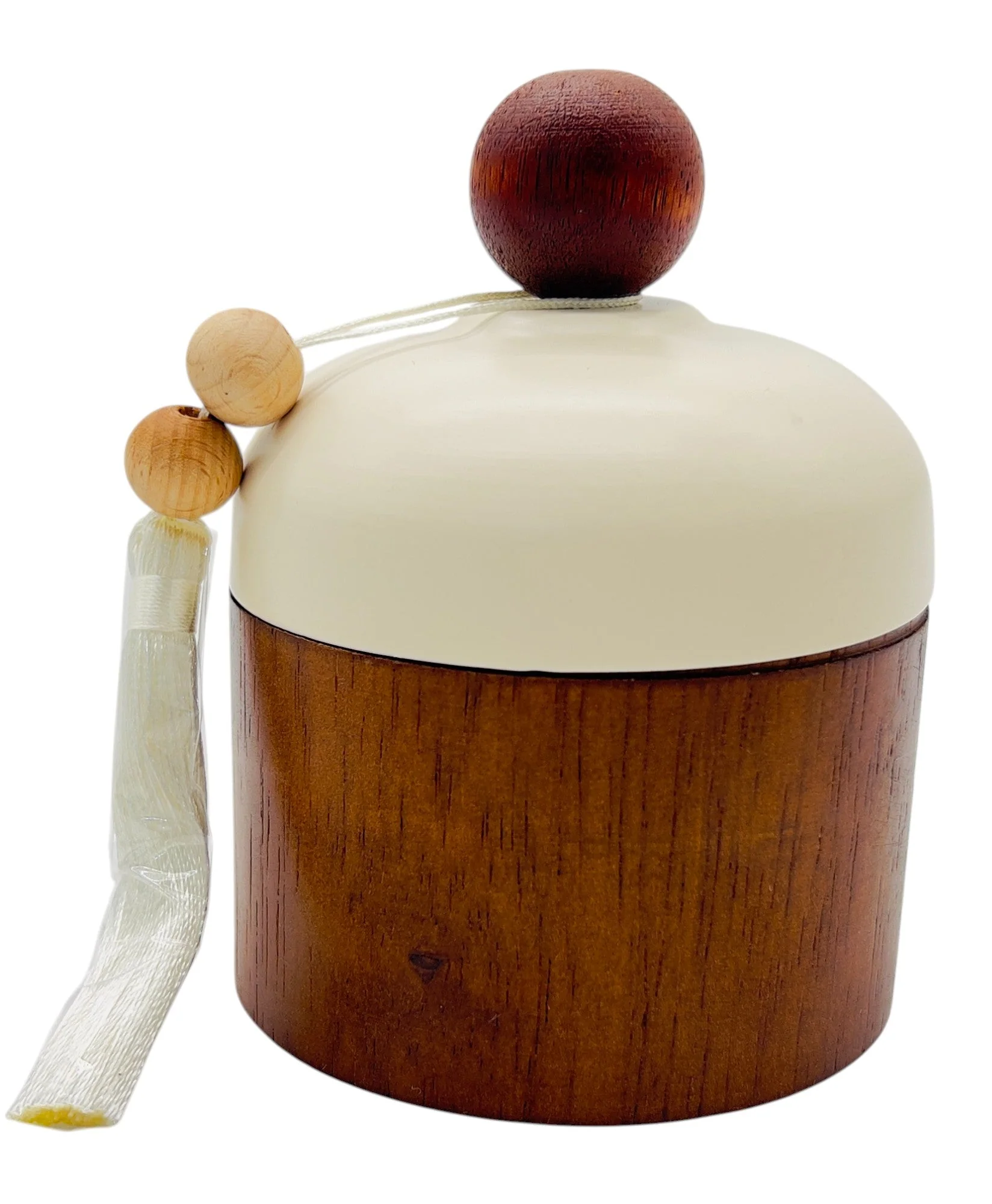 AKDC Wooden Sugar Pot with Metal Lid 9.5cm*12cm, Ivory