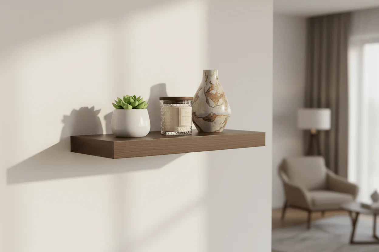 Farzana Wooden Floating Wall Shelf 40*23.5*3.8 cm - Dark Wood HP04 Color - Image 2