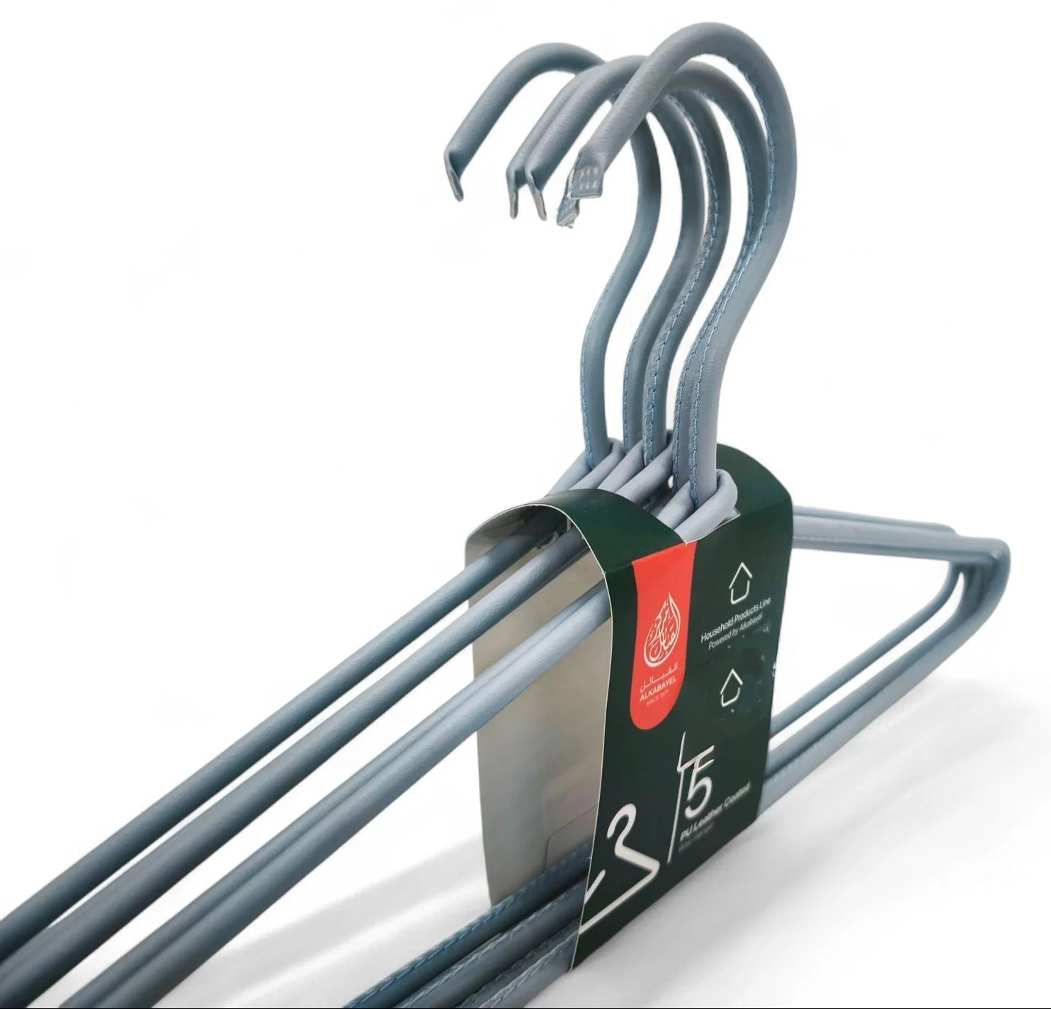 Al Kabayel Pu Leather Coated Wire Hangers  Set of 5 Grey - Image 2