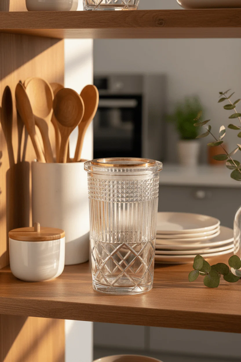 Alhoora Designer Round Airtight Acrylic Storage Canister – Transparent Body with Unique Decorative Pattern, Large Capacity 1200 ml - Image 2