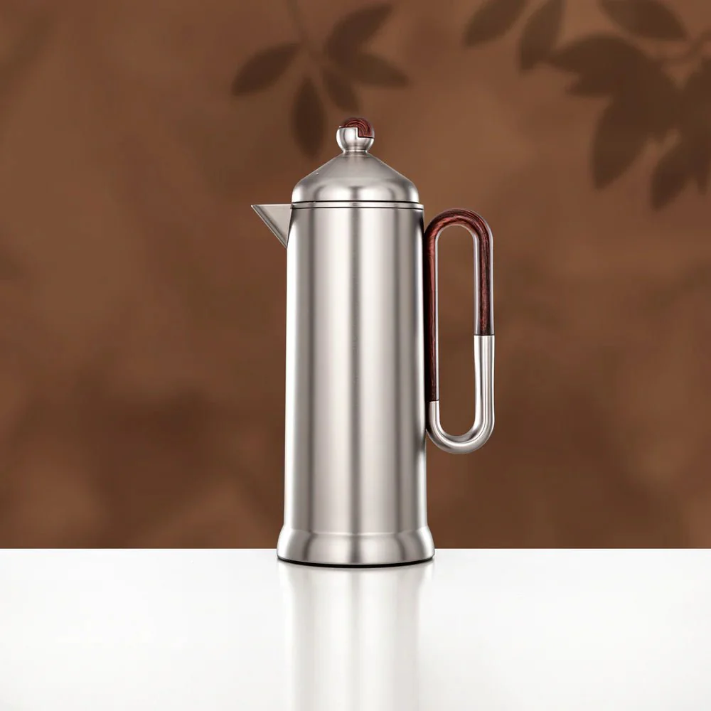 Almarjan 2 Pieces Vacuum Flask Set, Matt Nickel & Dark Wood - Image 3
