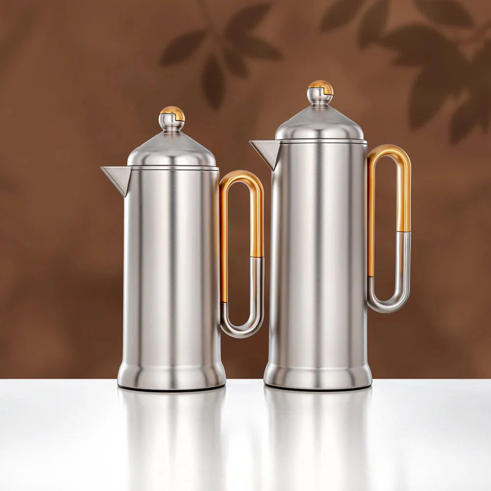 Almarjan 2 Pieces Vacuum Flask Set, Matt Nickel & Matt Gold