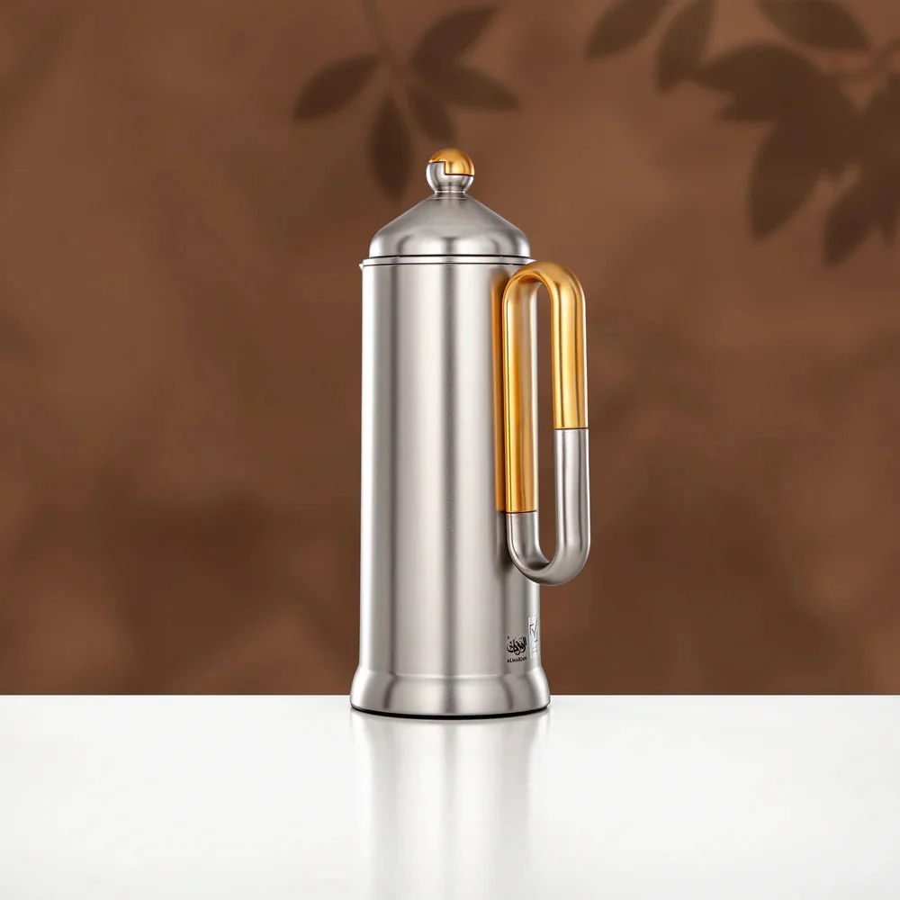 Almarjan 2 Pieces Vacuum Flask Set, Matt Nickel & Matt Gold - Image 4