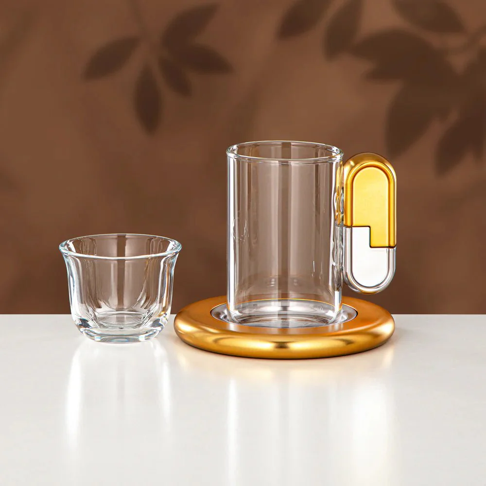 Almarjan 21 Pieces Tea & Coffee Serving Set, Matt Nickel & Matt Gold - Image 3