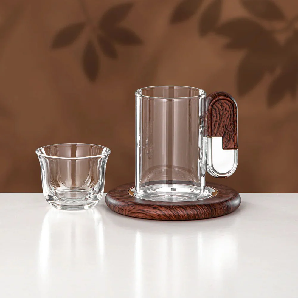 Almarjan 21 Pieces Tea & Coffee Serving Set, Silver & Dark Wood - Image 3
