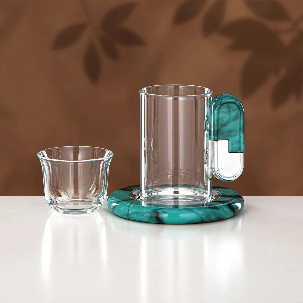 Almarjan 21 Pieces Tea & Coffee Serving Set, Silver & Tiffany Marble - Image 3