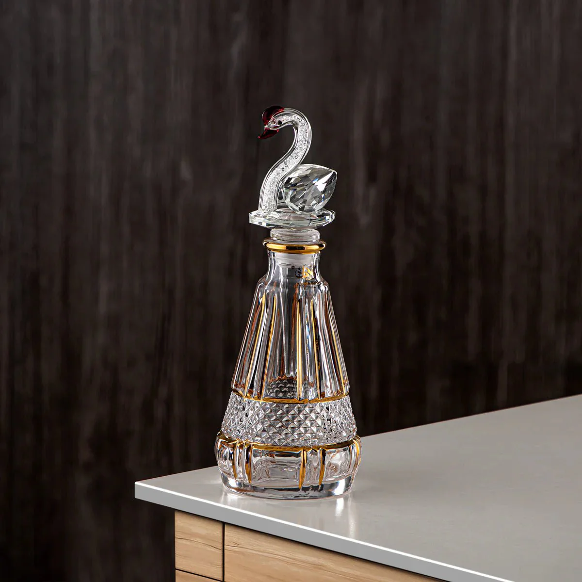 Almarjan Perfume Bottle 17 Tola(VR-D41-4-Golden) - Glass with Swan Knob