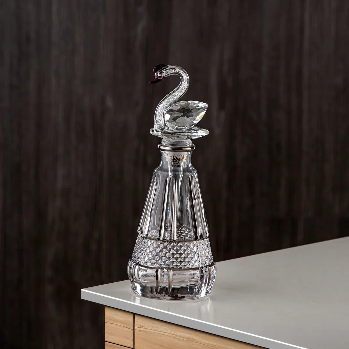 Almarjan Perfume Bottle 17 Tola(VR-D41-5-Silver) - Glass with Swan Knob - Image 2