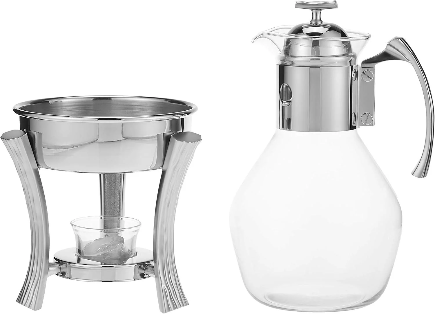 ALPENBERG Glass  Tea Pot with Warmer, Silver, 10 Cup Size - Image 2