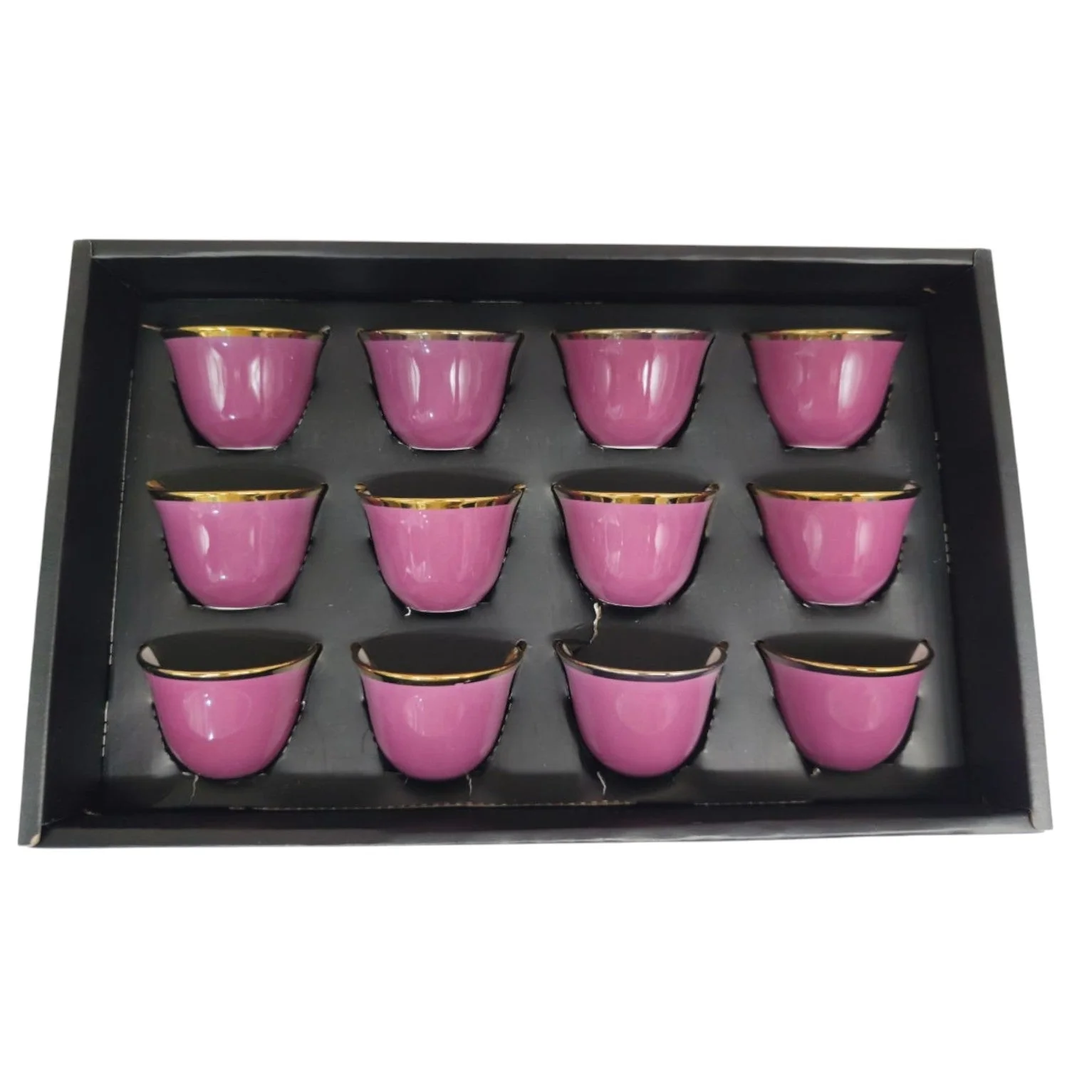 Ameco Ceramic Cawa Cups 12Pcs Coffee Cup Elegant Design espresso Cup Dishwasher Safe-80ML-(Pink&Gold)
