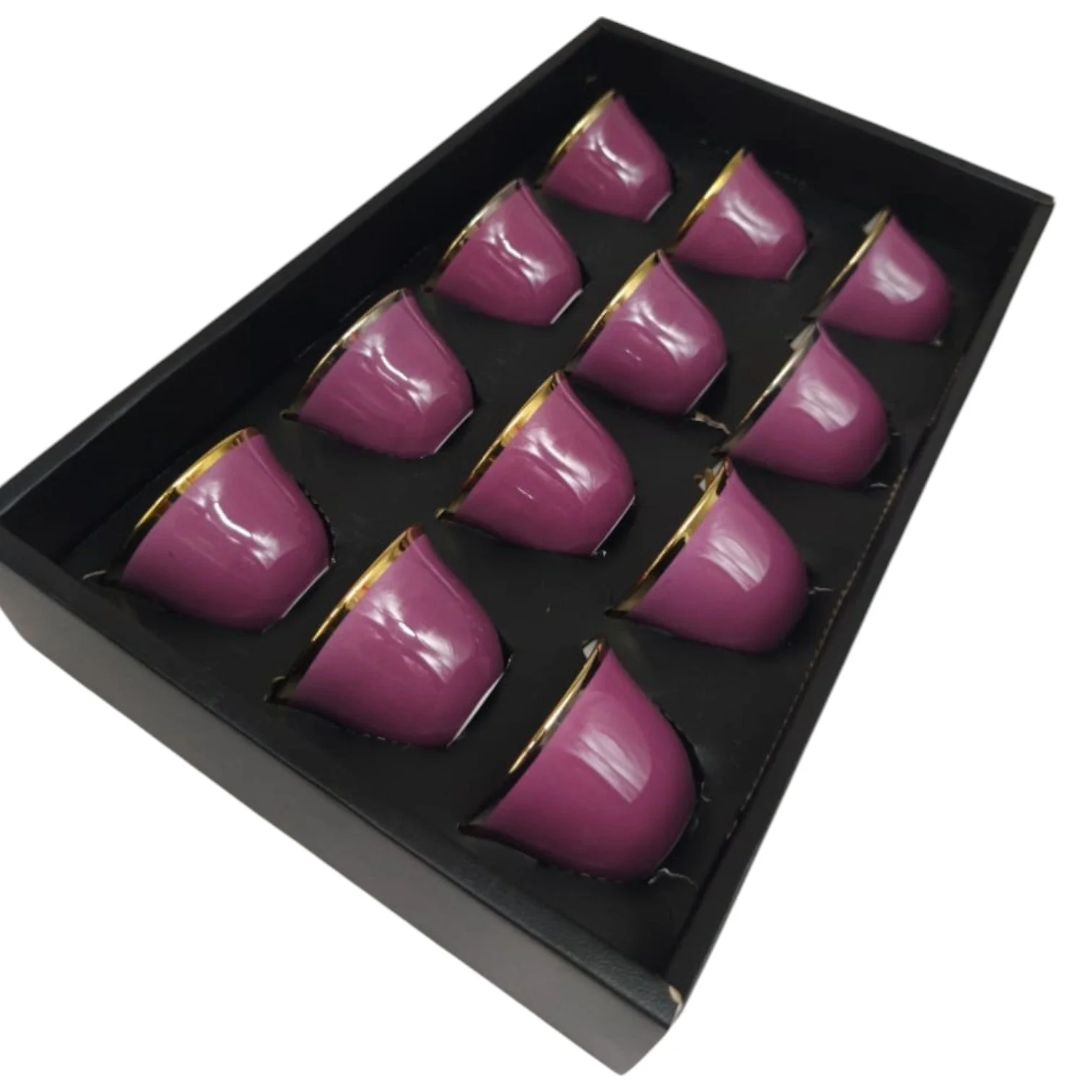 Ameco Ceramic Cawa Cups 12Pcs Coffee Cup Elegant Design espresso Cup Dishwasher Safe-80ML-(Pink&Gold) - Image 2