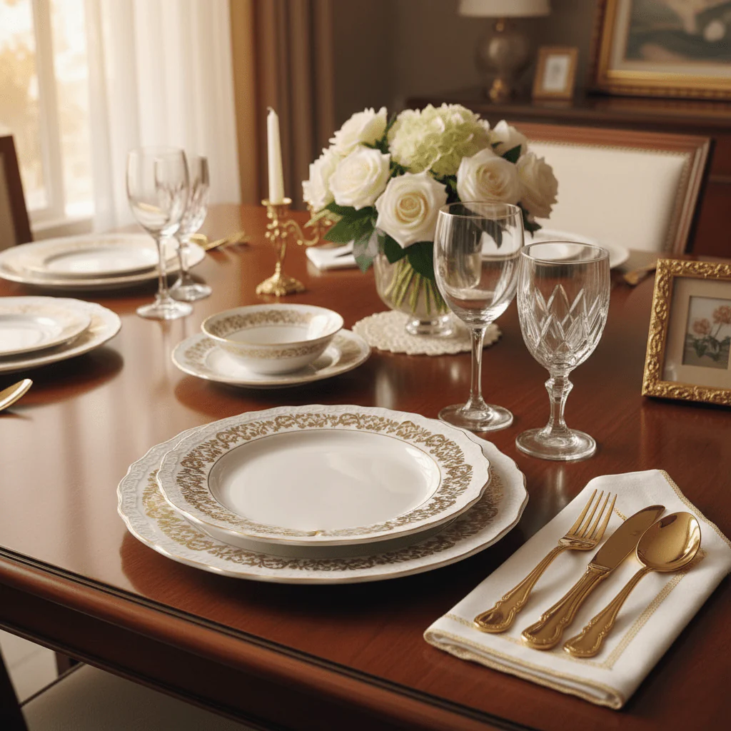 Angela Porcelain Dinner Plate 25 cm – White with Gold Floral Border Design, Luxury Porcelain Plate - Image 2