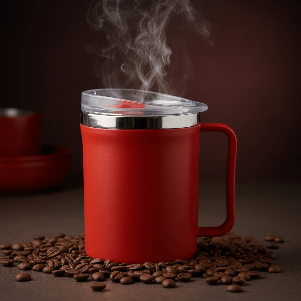 Apex Insulated Sipper Mug 300ml — Red | Stainless Steel & Premium Plastic | Leak-Proof Lid - Image 3