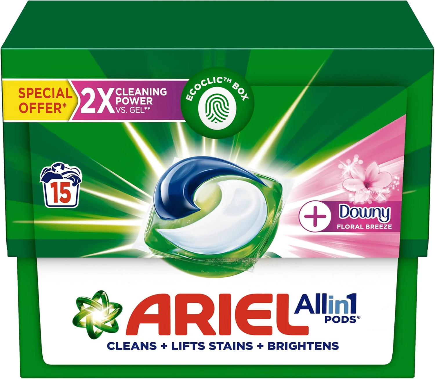 Ariel All-in-1 Pods, 15 Count Laundry Detergent Pods. Cleans, Lifts Stains and Brightens