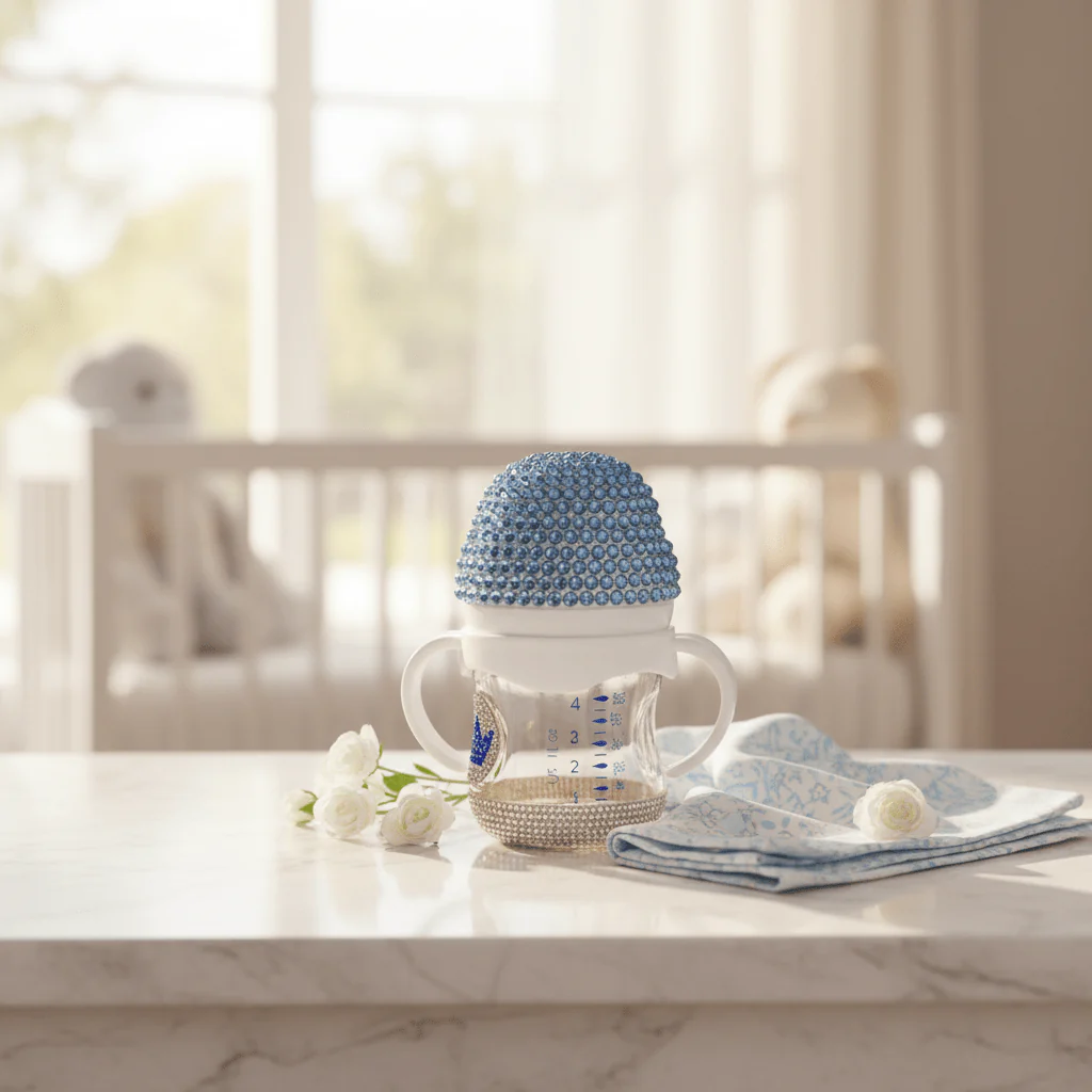 Crystal Crown Baby Glass Feeding Bottle β 120ml | Blue Diamond Edition - Image 3