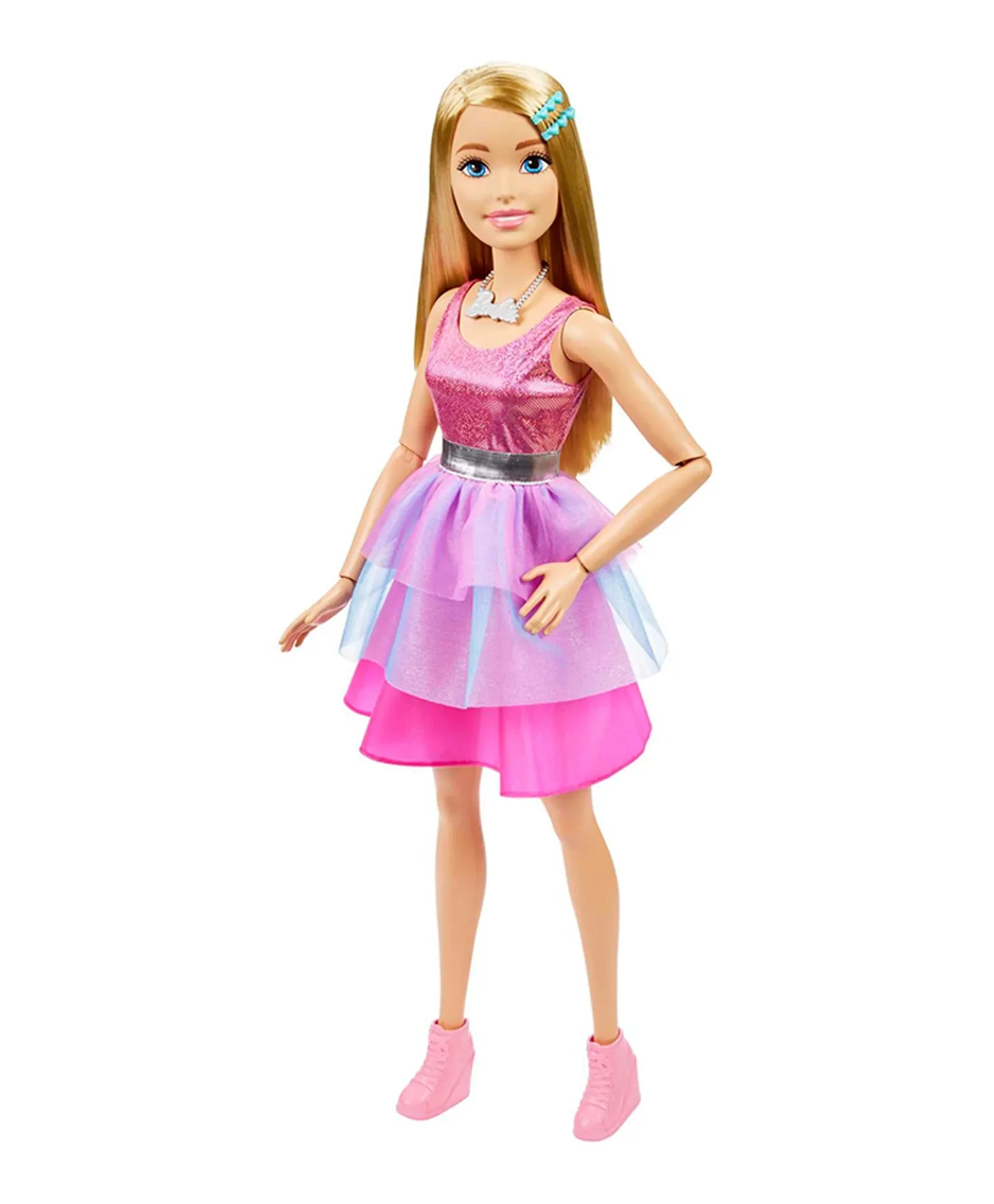 Barbie Large Barbie Doll, 28 Inches Tall, Blond Hair and Shimmery Pink Dress- HJY02