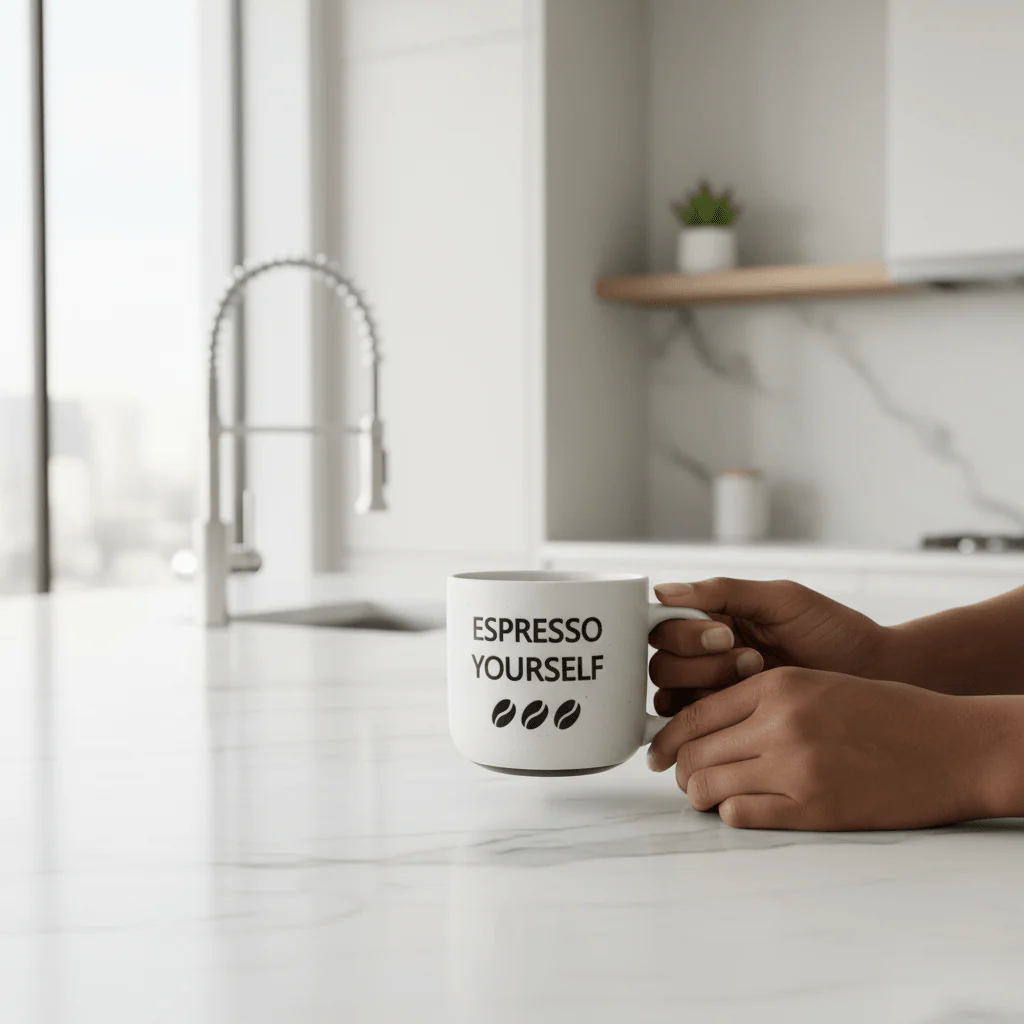 Baytix "Espresso Yourself" White Ceramic Mug — 300ml - Image 3