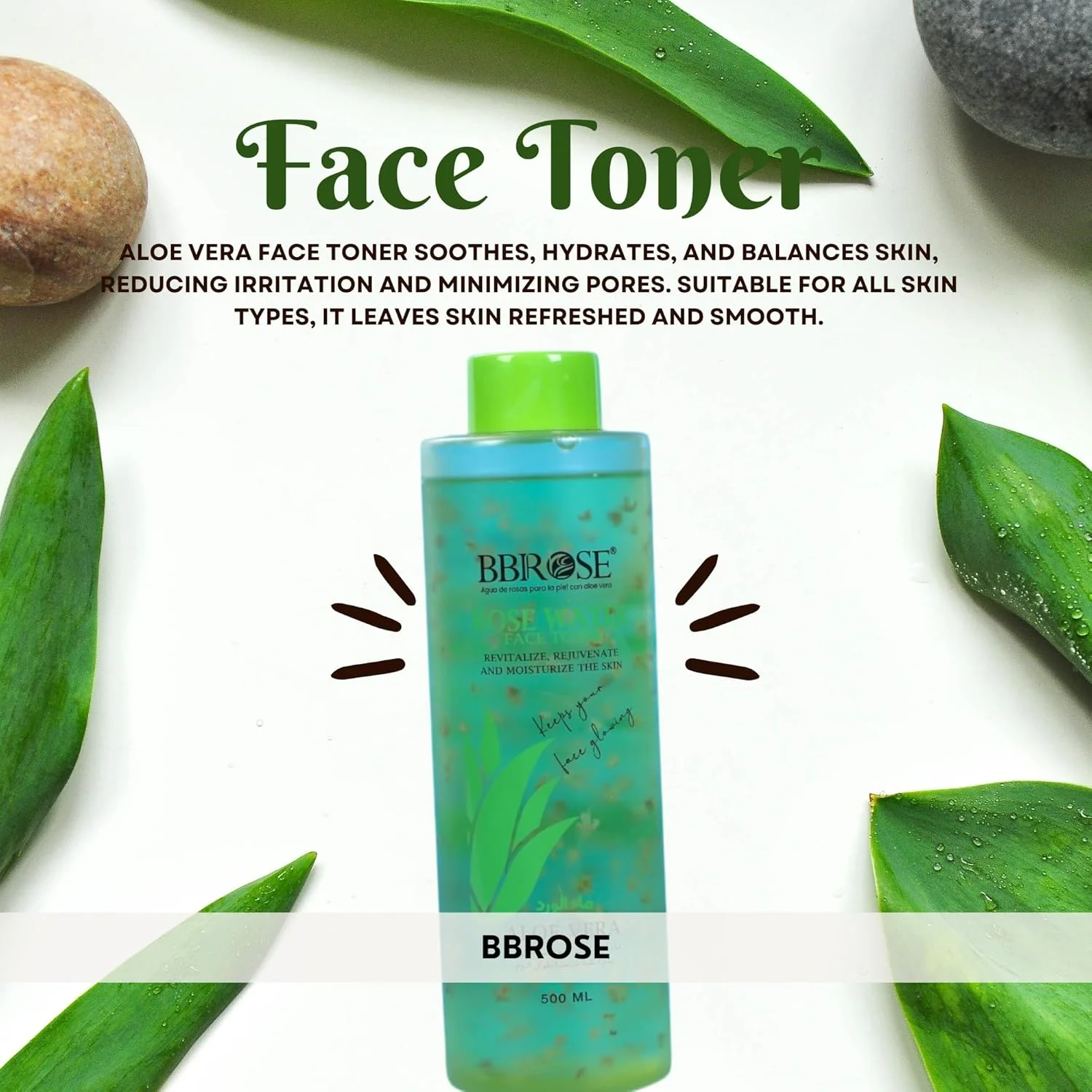 BBROSE Aloe Vera & Rose Water Face Toner– Hydrating & Soothing Natural Skin Care, Alcohol-Free Toner, pH Balancing, Reduces Redness & Refreshes for a Radiant Glow-500ML - Image 3