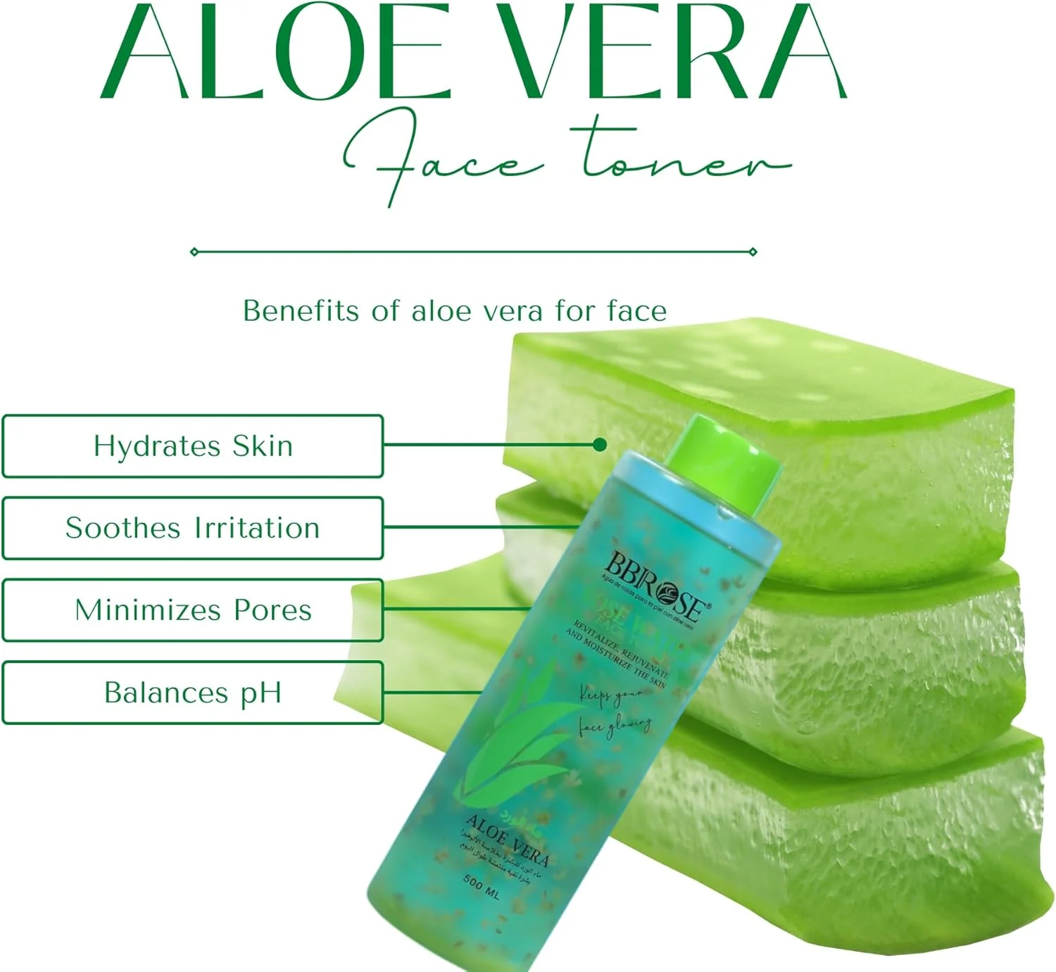 BBROSE Aloe Vera & Rose Water Face Toner– Hydrating & Soothing Natural Skin Care, Alcohol-Free Toner, pH Balancing, Reduces Redness & Refreshes for a Radiant Glow-500ML - Image 4