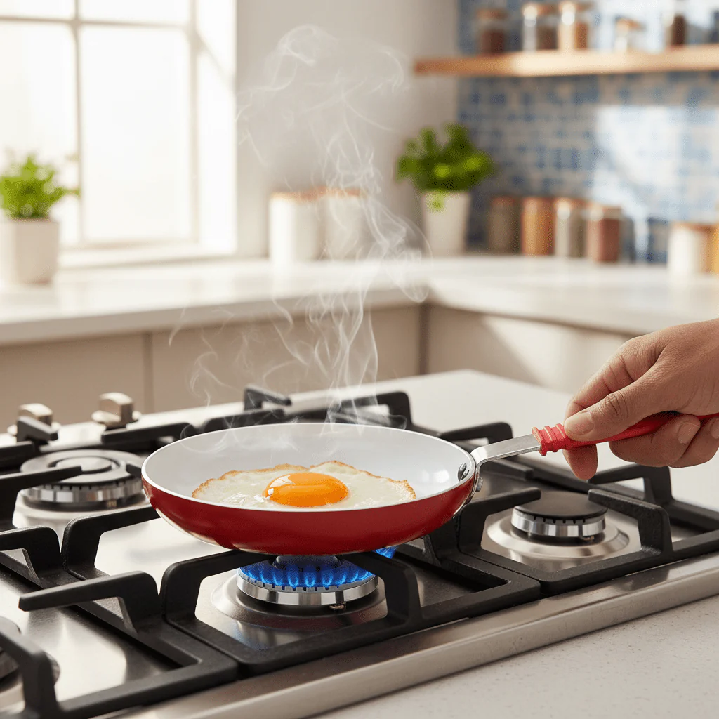 Beefit Red Mini Ceramic Coated Fry Pan 14cm – Non-Stick Metal Skillet with Silicone Handle for Eggs, Sauces & Single Servings - Image 3