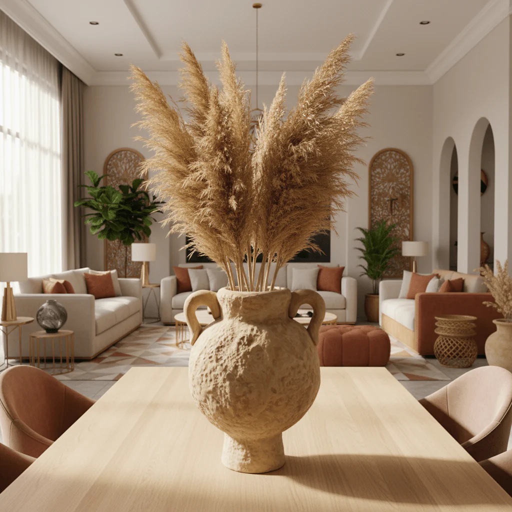 Beige Ceramic Amphora Vase 23cm | Rustic Textured Double-Handle Decorative Vase for Home, Majlis & Event Styling - Image 2