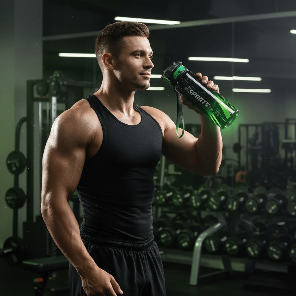 SPORTS Elite Gradient Water Bottle — Black & Green| Flip-Lock Cap 1000ml - Image 2