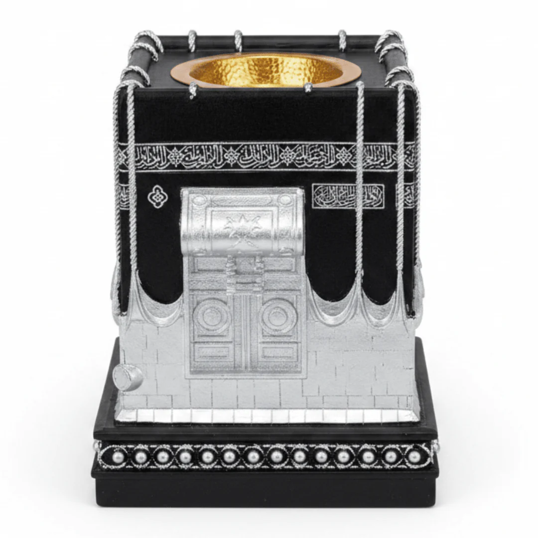 Black & Silver Chalk Kaaba Replica Incense Burner | Luxury Arabic Home Décor | 15×10cm