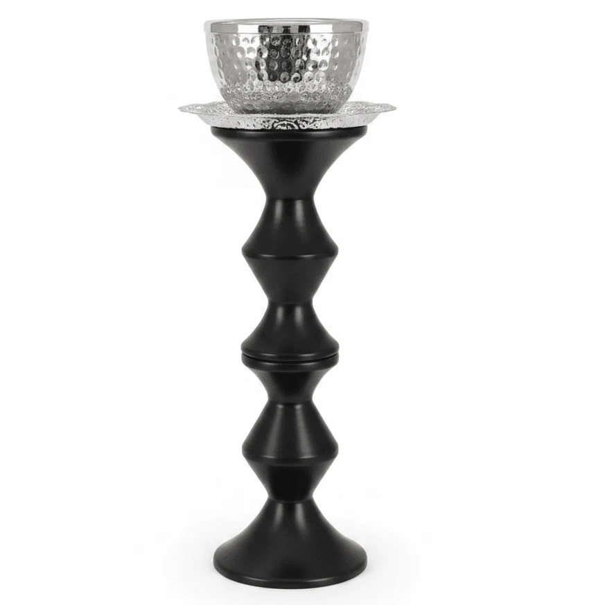 Luxury Arabic Mabkhara | Black & Silver Metal Incense Burner Stand | 40cm | Bakhoor & Oud Holder