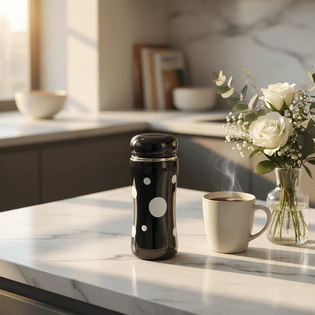 Black & White Polka Dot Stainless Steel Vacuum Bottle — 320ml - Image 2