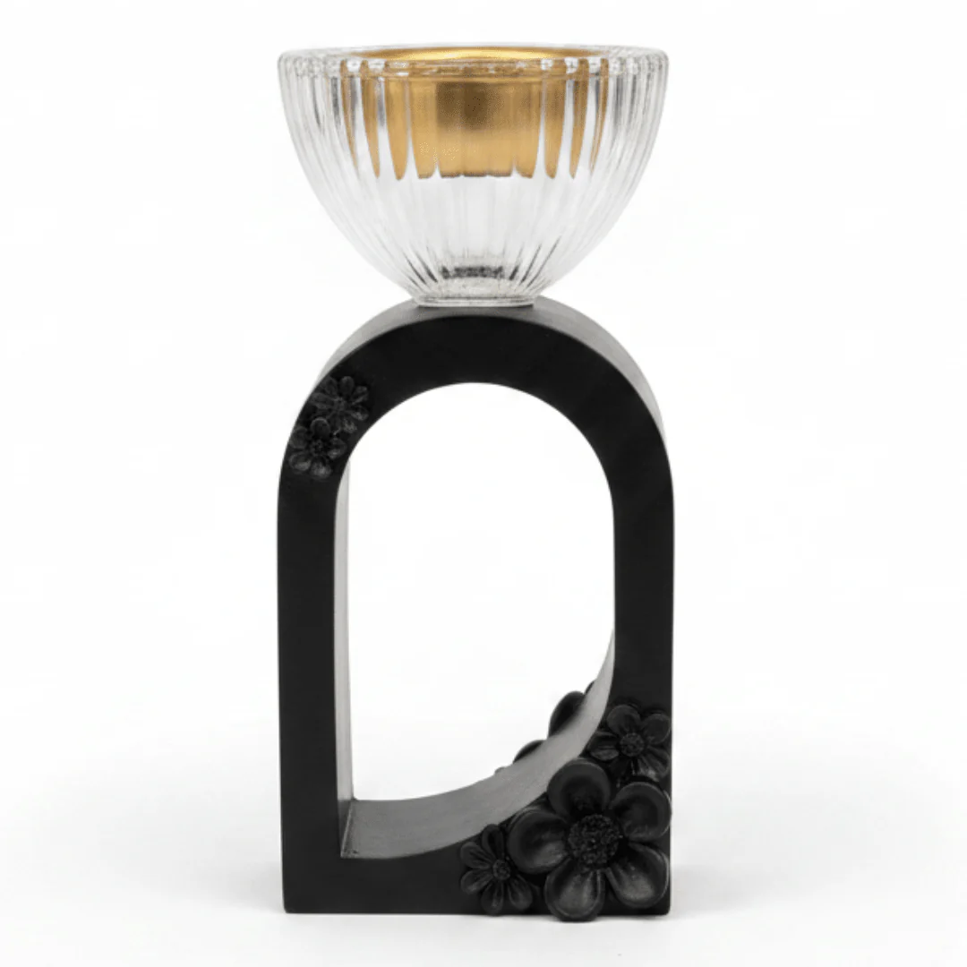 Black Resin Arch & Crystal Glass Incense Burner | 15cm | Luxury Home Fragrance