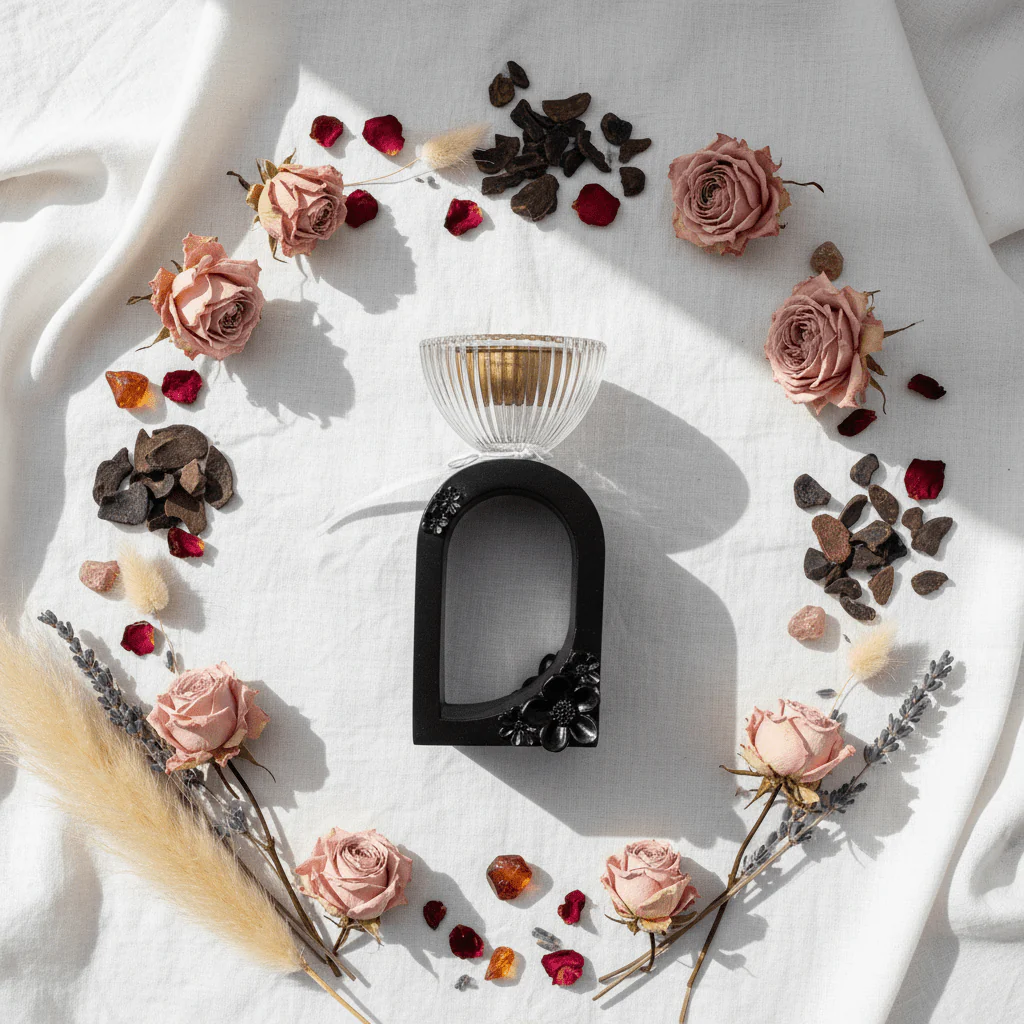Black Resin Arch & Crystal Glass Incense Burner | 15cm | Luxury Home Fragrance - Image 3
