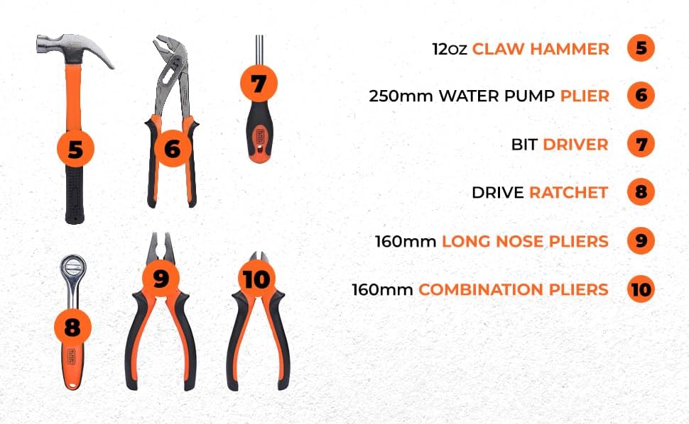 Black & Decker 108 Pieces Hand Tool Kitfor Home & Office Orange/Black BMT108C - Image 4