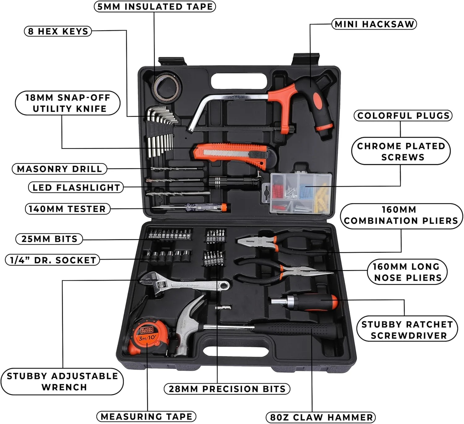 Black & Decker 108 Pieces Hand Tool Kitfor Home & Office Orange/Black BMT108C - Image 5