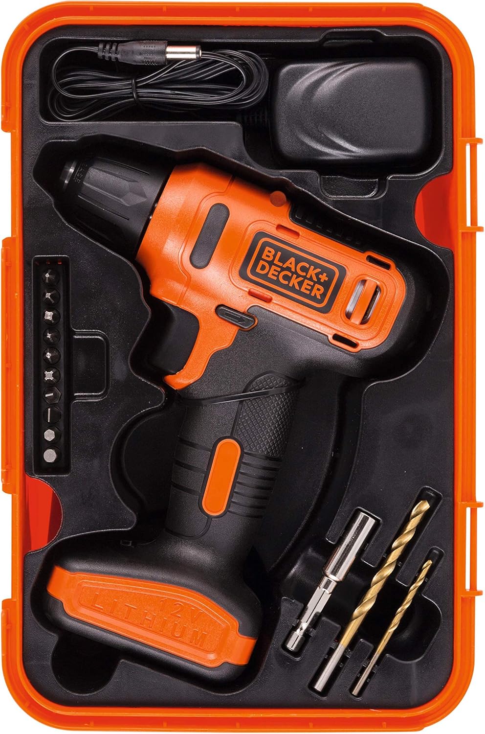 Black & Decker 12V 1.5Ah 900 RPM Cordless Drill Driver with 13 Pieces Bits in Kitbox For Drilling and Fastening, Orange/Black, LD12SP-B5, 1 Years Warranty - Image 3