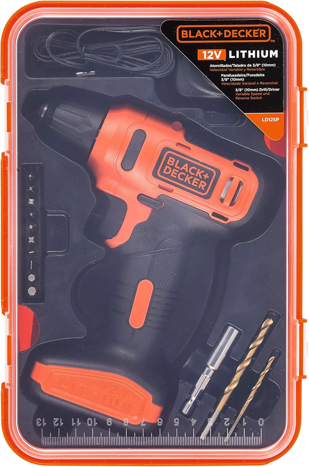 Black & Decker 12V 1.5Ah 900 RPM Cordless Drill Driver with 13 Pieces Bits in Kitbox For Drilling and Fastening, Orange/Black, LD12SP-B5, 1 Years Warranty - Image 8