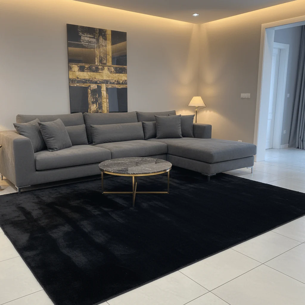 Black Elegant Luxury Fur Mat | Ultra-Soft Plush Area Rug for Living Room, Bedroom & Majlis | 180 × 250 cm | Premium Home Décor - Image 2