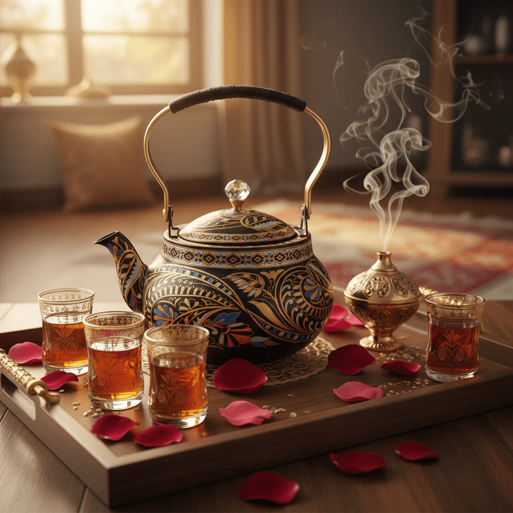 Black & Gold Ornate Metal Tea Kettle 1.5L | Elegant Crystal Knob Lid | Luxury Arabic Hospitality Teapot with Floral Paisley Design - Image 3