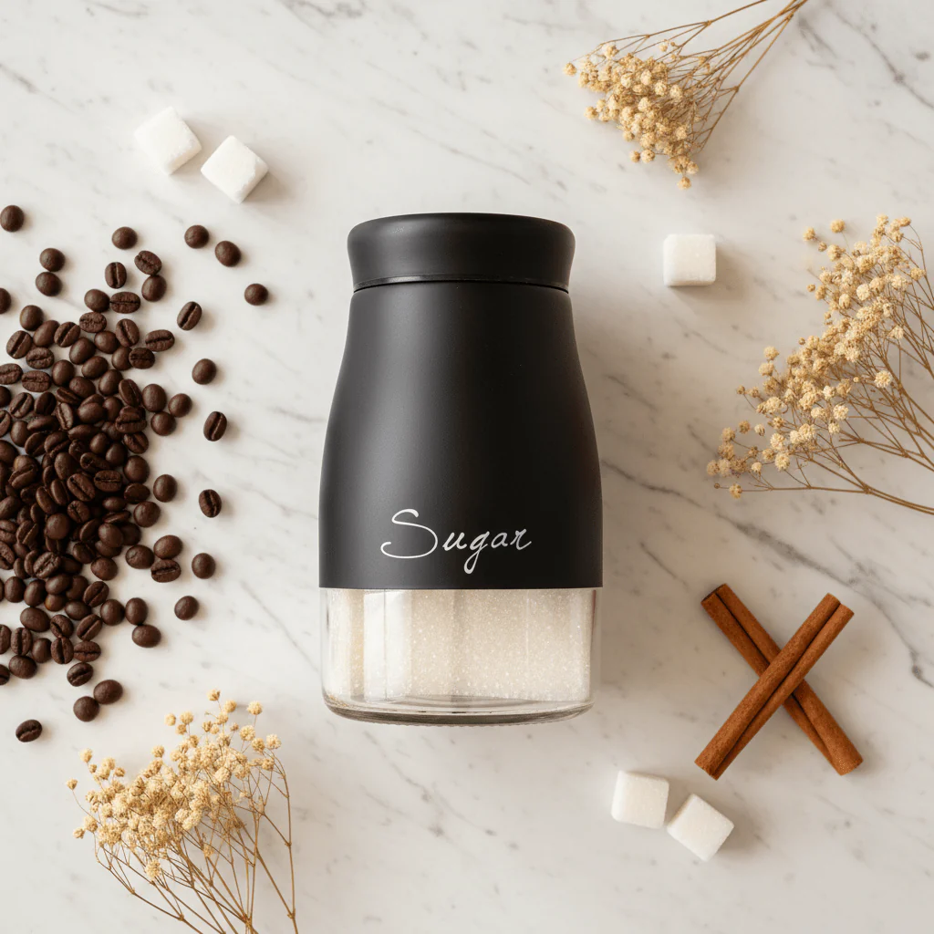 Black Matte Metal & Glass Storage Canister — 1 Litre - Image 4