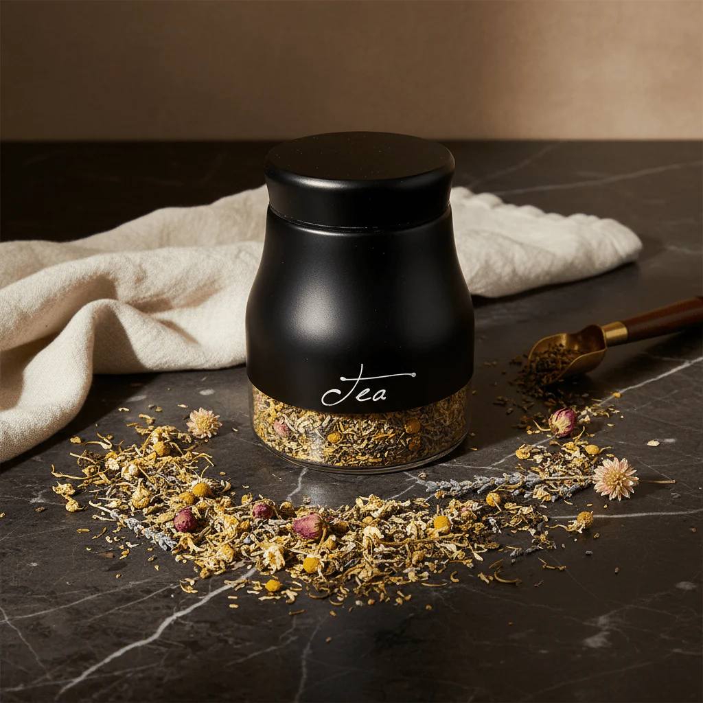 Black Matte Metal & Glass Tea Canister — 750ml | Airtight Storage Jar - Image 2