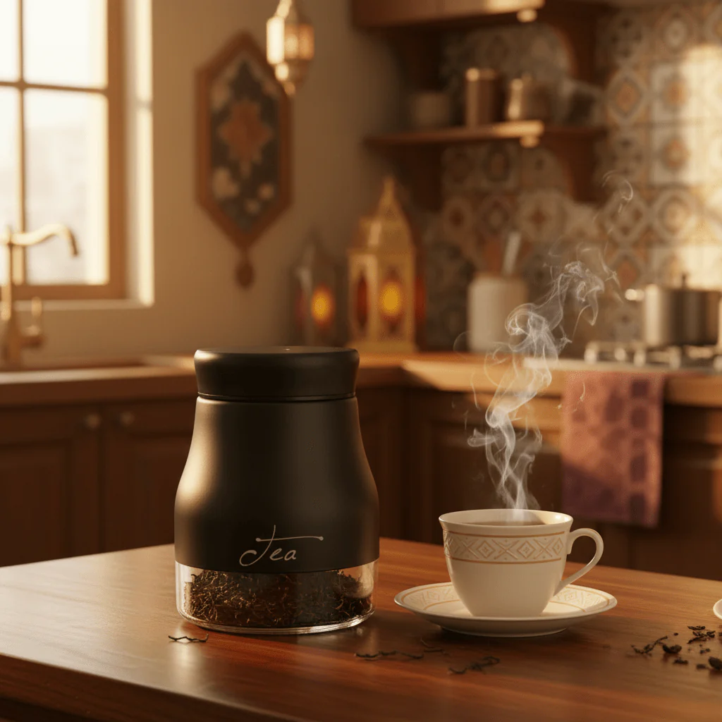 Black Matte Metal & Glass Tea Canister — 750ml | Airtight Storage Jar - Image 3