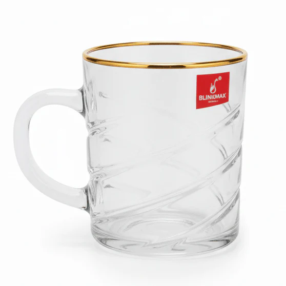 Blinkmax Elegant Glass Tea Mug with Gold Rim & Handle, Premium Design 180ml