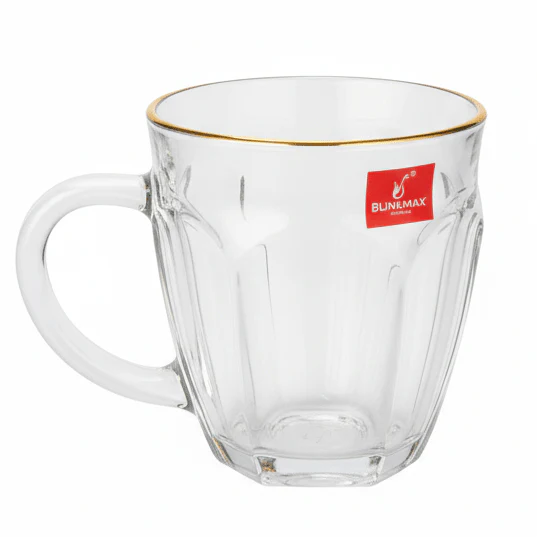 Blinkmax Glass Tea Mug with Gold Rim & Elegant Handle, Ideal for Tea & Coffee 205ml