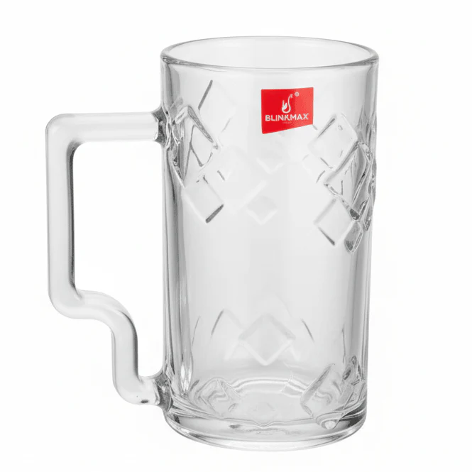 Blinkmax Premium Glass Beer Mug with Ergonomic Elegant Handle, Crystal Clear Finish – 400 ml