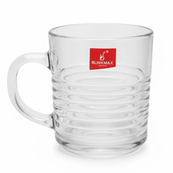 Blinkmax Premium Striped Cut Clear Glass Mug with Handle for Stylish Serving 250ml