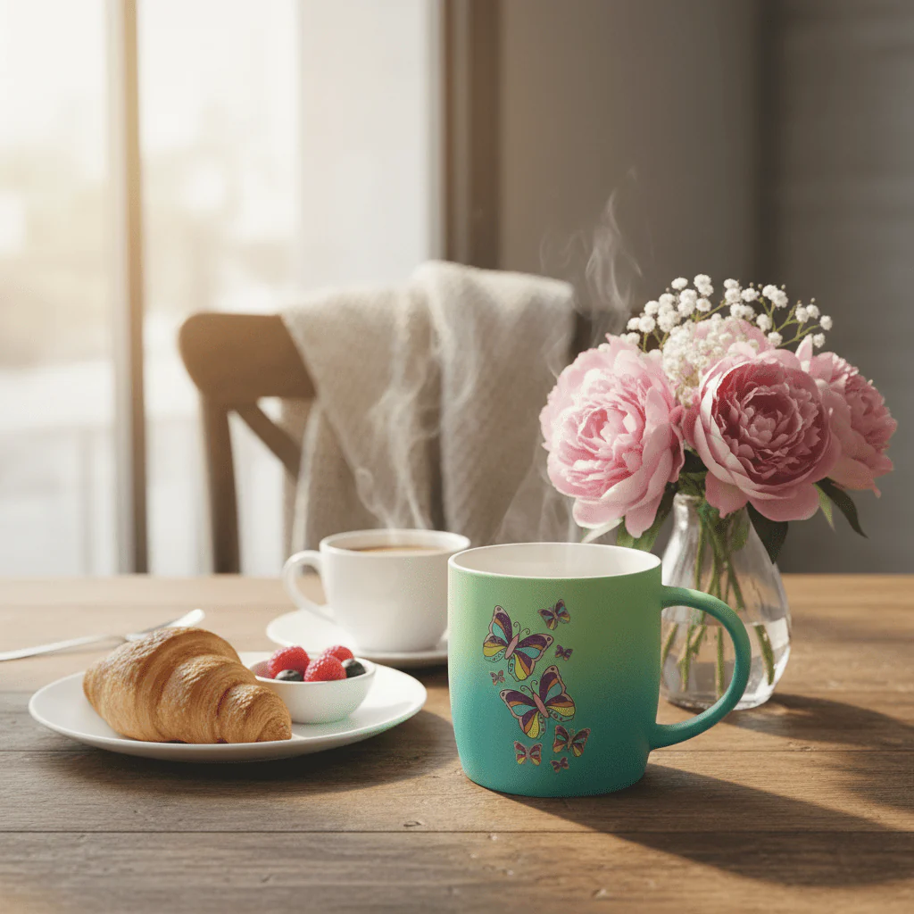 Butterfly Ceramic Mug – Blue & Green Gradient | 350ml - Image 2