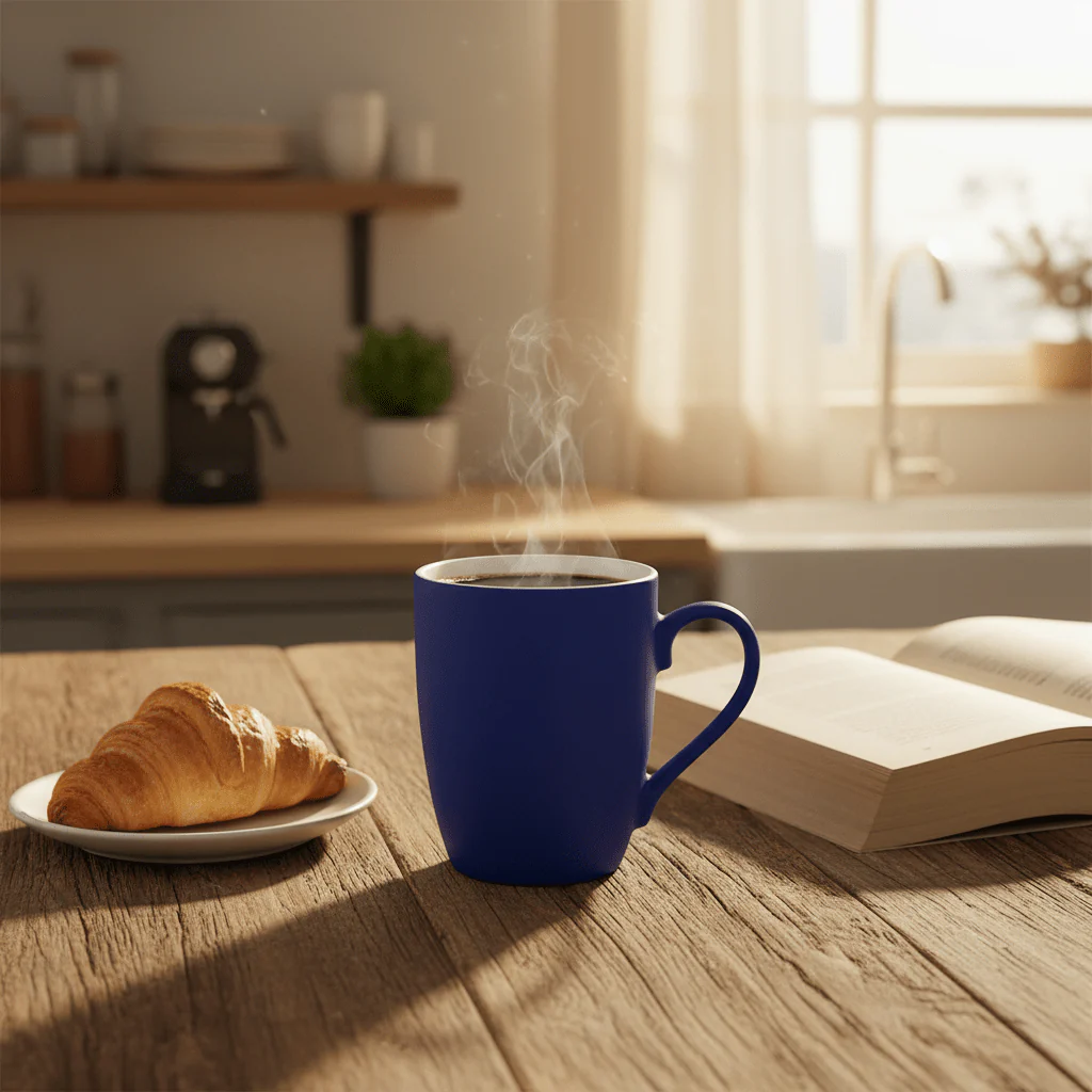Royal Blue Matte Ceramic Coffee Mug – 400ml | Elegant Two-Tone Design - Image 2