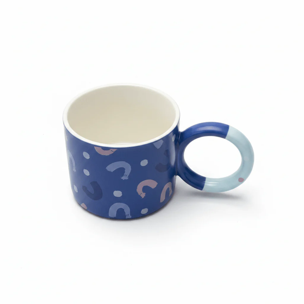 Blue Crescent Ceramic Mug 380ml | Elegant Ring Handle | Artisan Coffee & Tea Mug - Image 4