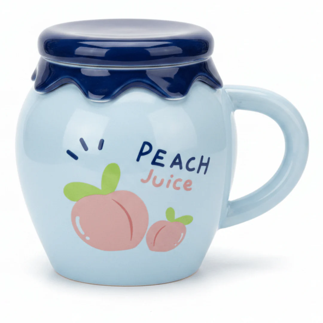 Peach Juice Jar Mug | Blue Ceramic Cup 380ml | Aesthetic Drinkware