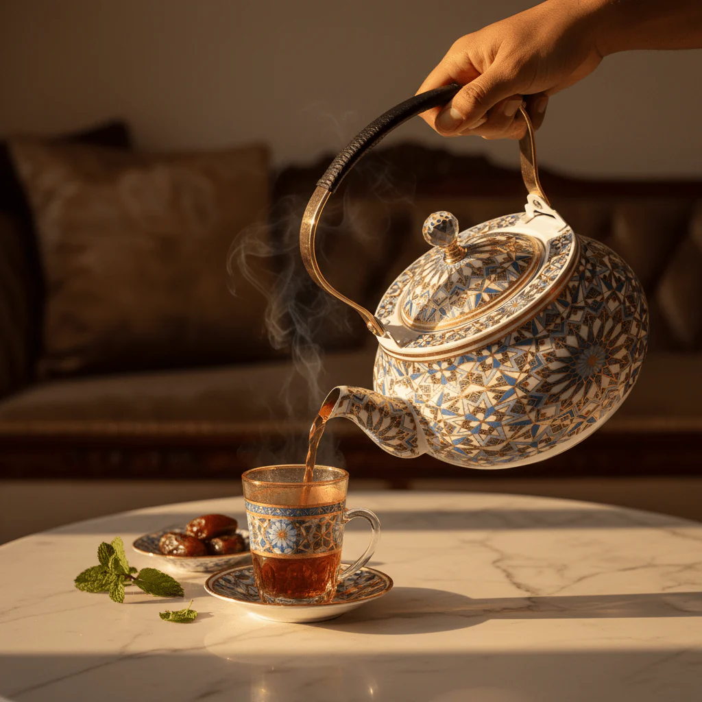 Blue & White Mosaic Metal Tea Kettle with Crystal Lid & Ergonomic Handle — 1.5 Litre | Arabic Majlis Hospitality Teapot - Image 3